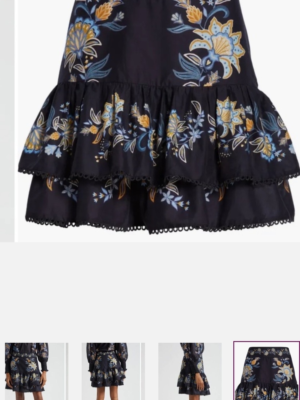 FARM Rio Tiered Floral Mini Skirt - Black with Blue & Mustard Floral - Picture 2 of 5